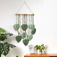 Boho Macrame Tapestry Hand Woven Cotton Wall Hanging Chic Leaf Home Decor Art Green