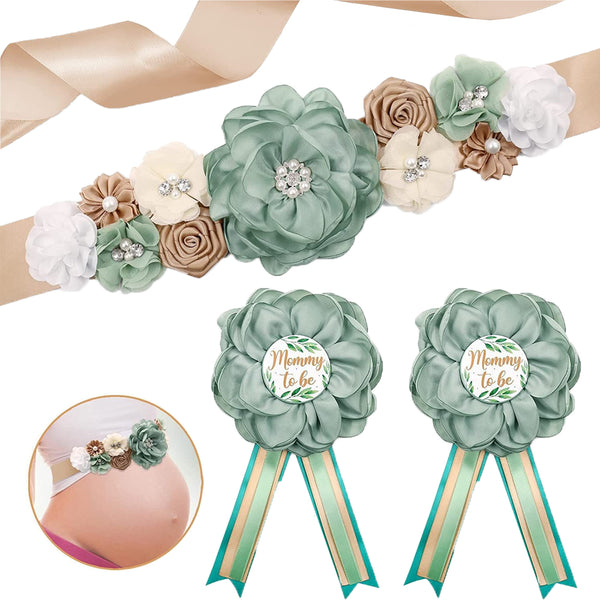 Maternity Sash and Corsage Set to Mom to Be Daddy to Be Baby Shower Decorations Pregnancy Photo Props Green