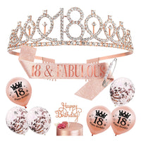 10 PCs Birthday Decoration Set Birthday Gift Tiara Crown and Sash for Girls Women-18th Birthday Decoration Set