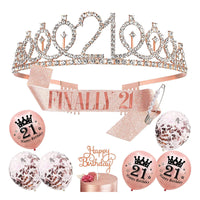 10 PCs Birthday Decoration Set Birthday Gift Tiara Crown and Sash for Girls Women-21st Birthday Decoration Set