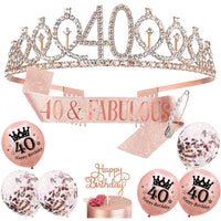 10 PCs Birthday Decoration Set Birthday Gift Tiara Crown and Sash for Girls Women-40th Birthday Decoration Set