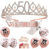 10 PCs Birthday Decoration Set Birthday Gift Tiara Crown and Sash for Girls Women-50th Birthday Decoration Set