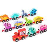 Wooden Number Train Toy Set Toddler Educational Toys Dinosaur Style