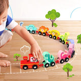 Wooden Number Train Toy Set Toddler Educational Toys Dinosaur Style