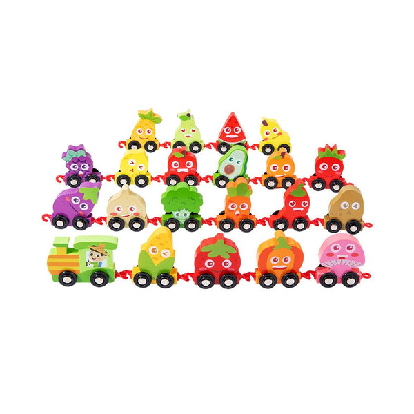 Wooden Number Train Toy Set Toddler Educational Toys Fruit and Vegetable Style