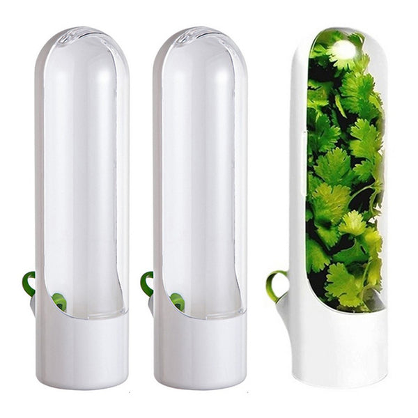 Set of 2Pcs  Kitchen Fresh Herb Saver Vegetables Keeper for Refrigerator Herbs Storage Container