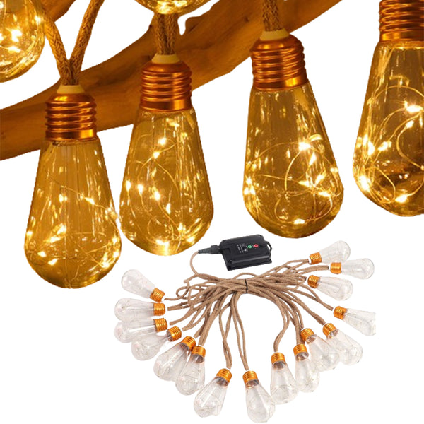 8M Solar String Lights Outdoor Vintage Rope Hemp Patio Bulb Lights for Christmas Garden Fence Balcony Style 1