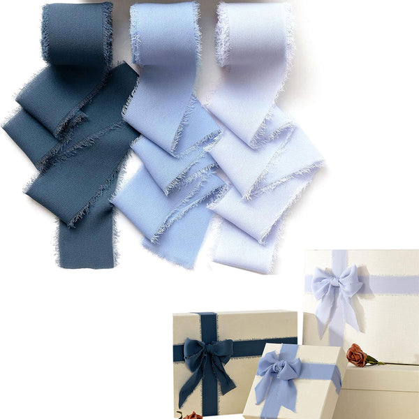 3 Rolls Fringe Chiffon Silk Ribbon Set Frayed Edges Ribbon Wedding Gifts Wrapping Decoration Style 4