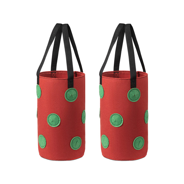 Set of 2Pcs 3 Gallon 12-Planting-Hole Grow Bag with Sturdy Hanging Handle Plant Grow Bag for Strawberry Vegetables Red