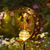 Solar Garden Stake Light Moon Fairy Glass Light with Angel Decor