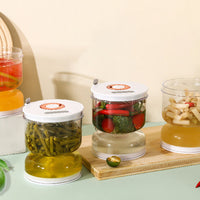 Pickles Jar with Strainer Flip Dry and Wet Dispenser Hourglass Jar with Airtight Lids and Forks