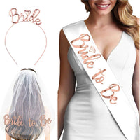 Bride to Be Sash and Veil Set Wedding Shower Decorations White