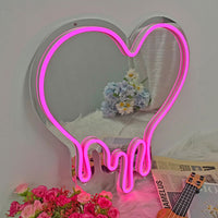 Melting Heart LED Neon Mirror Wall Decor USB Powered Dimmable Neon Light