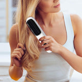 Cordless Hair Straightening Brush Portable Electric Heat-Up Straightener Comb White