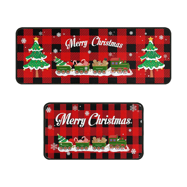 2Pcs Set Christmas Floor Mats Non-Slip Kitchen Mats Xmas Doormats Style 5