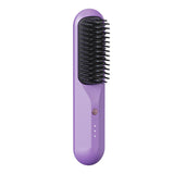 Cordless Hair Straightener Brush Portable Negative Ion Heating Hair Straightening Comb on-The-go Purple