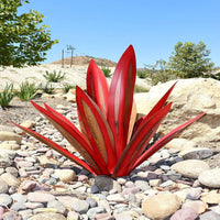 Metal Art Agave Decorative Sculpture 9-Leaf Artificial Plant Decorations Garden  Ornament Red