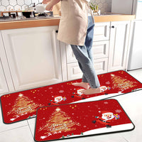 2 Pieces Set Christmas Kitchen Floor Mats Non-Slip Backing Kitchen Mat Xmas Decor Style 1