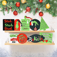 9Pcs Wooden Christmas Tiered Tray Decor Green Farmhouse Standing Signs Decorations Grinch Table Signs