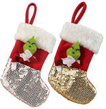 2Pcs Sequin Green Monster Christmas Stocking Xmas Tree Pendant Christmas Decoration