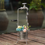 Solar Faucet LED Light with 1 Planter Retro Metal Faucet Garden Stake Lamp Outdoor Yard Lawn Decoration