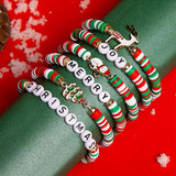 6Pcs Christmas Bracelets Elastic Cute Letter Bracelet Hand Decoration Green