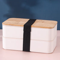 2-Layer Bento Box with Movable Compartments Stackable Lunch Box with Insulated Bag White