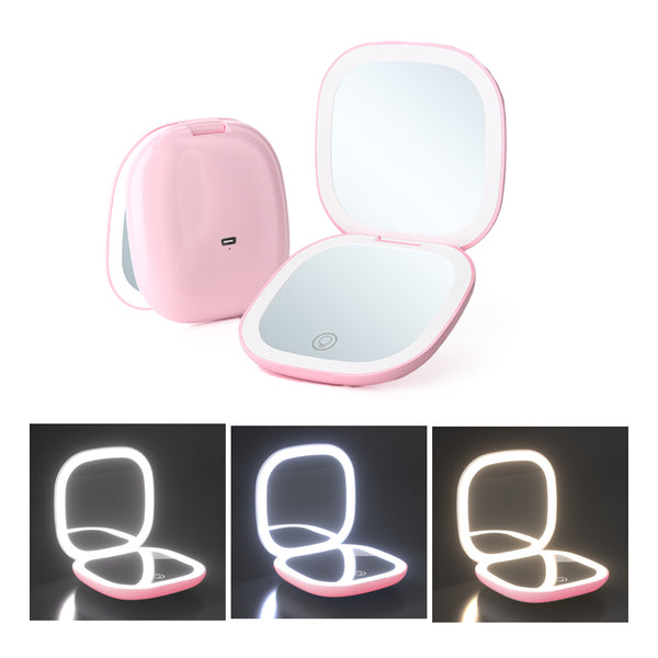 10X Magnifying Lighted Makeup Mirror Dimmable Double Sided Cosmetic Mirror Portable Pink