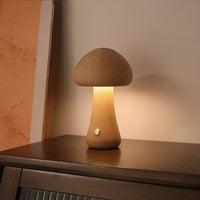 Cordless Wooden Mushroom Lamp Touch Dimmable Table Lamp Rechargeable Night Light