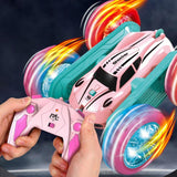 2.4 GHZ Remote Control Stunt Car 4WD Double Sided Rotating Crawler with Headlights Pink