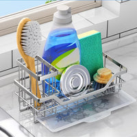 Multifunctional Kitchen Sink Caddy Organizer Detachable Sponge Holder Dish Soap Caddy for Countertop Storage Silver