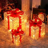 3Pcs Set Christmas Light Up Box Decorations Lighted Xmas Present Box Ornaments Holiday Decor