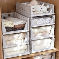 Stackable Closet Storage Basket Foldable Closet Space-Saving Organizer for Bathroom Kitchen