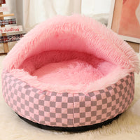 Winter Warm Pet Bed Cat and Dog Nest Plush Semi-Closed Pet Bed Sofa Pink