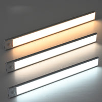 3-Color LED Motion Sensor Light Under Counter Closet Dimmable Night Lights Rechargeable Silver