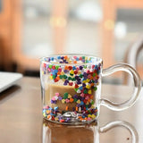 Double Walled Glass Mug Cute Office Coffee Tea Milk Cups Hearts Granular Cup for Birthday Valentine's Day Transparent