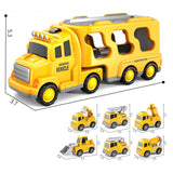 Kids LED Toy Cars Set Music Sound Truck Car with 6 Mini Cars Christmas Birthday Surprise Yellow