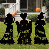 3Pcs Set Halloween Decorations Black Hocus Pocus Witches Signs with Stakes Outside Yard Lawn Decor