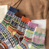 5 Pairs of Knitting Women Socks Winter Warm Vintage Soft Thick Socks Style 1