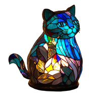 Animal Table Lamp Stained Painting Glass-Like Night Light Resin Home Bedroom Decoration Cat Style