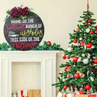 Wooden Christmas Welcome Sign Hanging Wreath Door Sign Xmas Holiday Decor Black