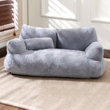 Pet Couch Bed Fluffy Sofa for Medium Small Dogs Cats Gray