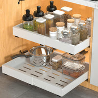 Expandable Pull Out Cabinet Organizer Sliding Drawers for Kitchen Bathroom Cabinet White