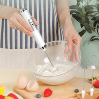 Handheld Electric Coffee Milk Frother Whisk Egg Beater USB Rechargeable 3 Speeds Adjustable White