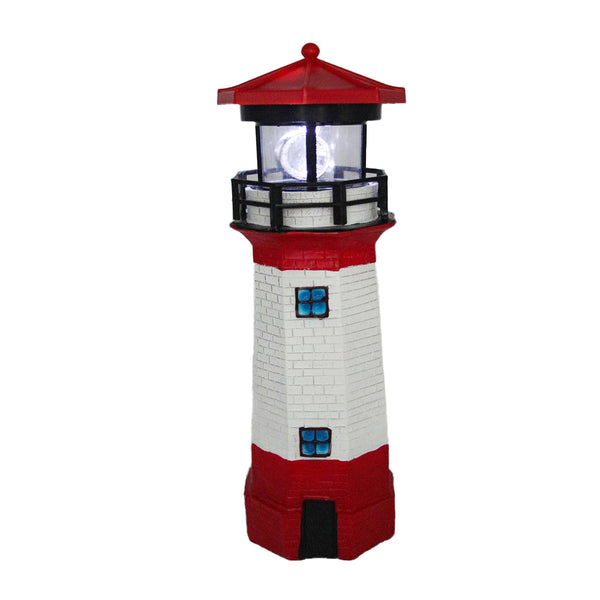 Solar Garden Lighthouse with Rotating Lamp Outdoor Decorative LED Lights for Garden Patio Lawn Red