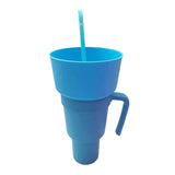 2-In-1 Snack Bowl with Straw Reusable Tumbler Popcorn Cup Blue