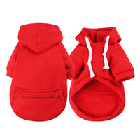 Winter Dog Hoodie Sweatshirts with Pockets Warm Dog Jumper Puppy Clothing Coat Shirt Red