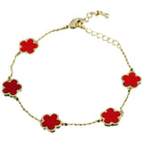 Dainty 5-Clover Bracelet Tarnish-Free Double Sided Bracelet for Women Red