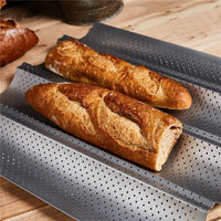 4-Slot Non-Stick Baguette Baking Tray French Stick Loaf Baking Molds Black