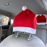 4Pcs Christmas Santa Claus Hat Car Seat Headrest Cover Car Interior Accessories Xmas Decoration